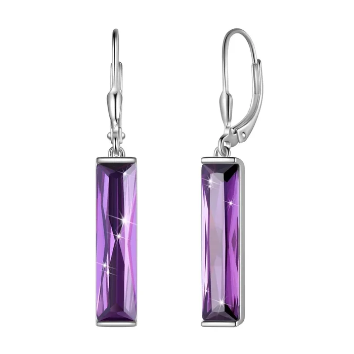 Ohrhänger mit Hebelverschluss, Sterlingsilber, Damenohrringe, Geburtsstein Februar, Amethyst, lila Schmuck, Weihnachts- oder Valentinstagsgeschenk