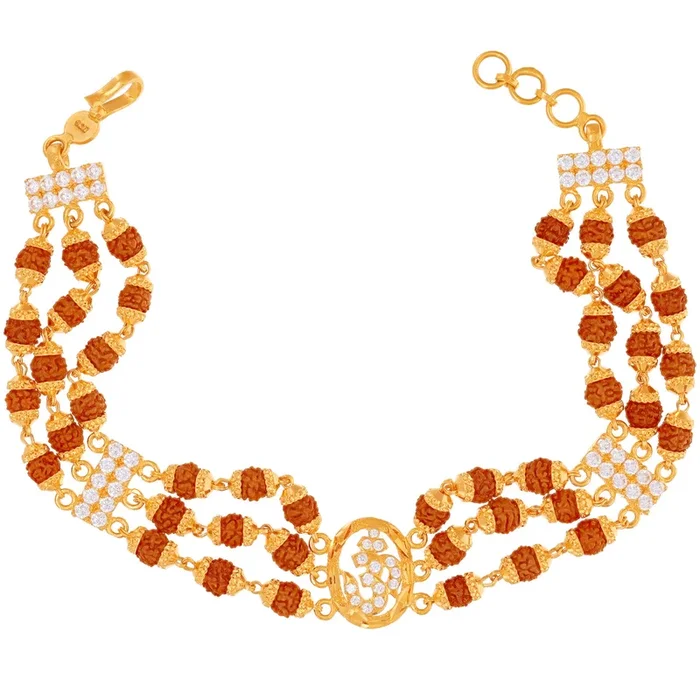 Om Rudraksh Bracelet with CZ in 22K Gold