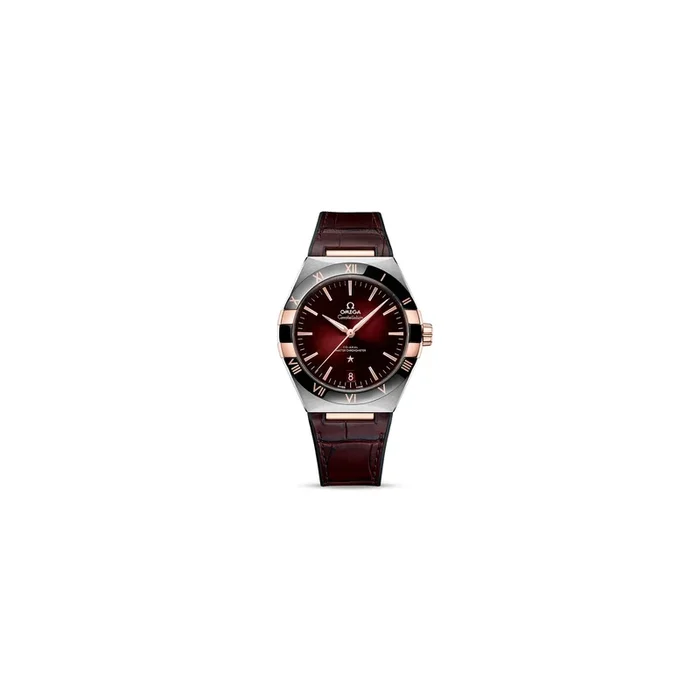 Omega Constellation Gold & Steel watch with burgundy dial and 41 mm leather strap – Lepage