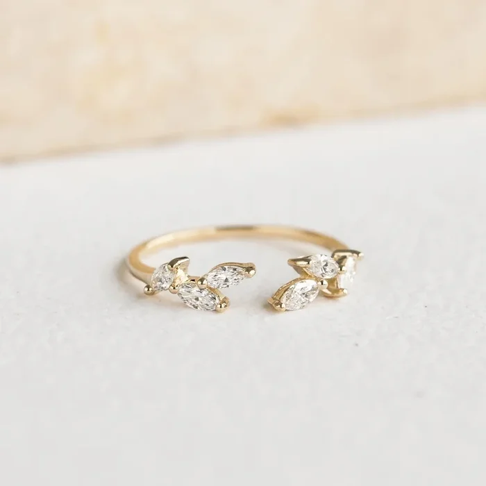 Open Diamond Leaf Ring 14k Gold – Ada