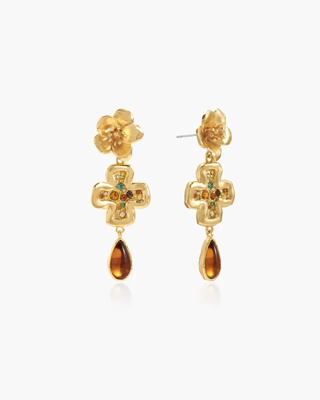 Orecchini a croce floreali Amber Dew