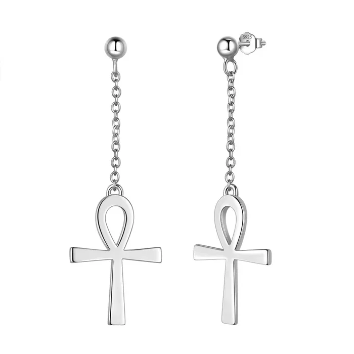 Orecchini pendenti con croce Ankh da donna, gioielli da uomo in argento sterling