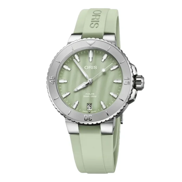 Oris New Aquis Date Calibre 733 green mother-of-pearl dial 01 733 7770 4157-07 4 18 67FC – Lepage