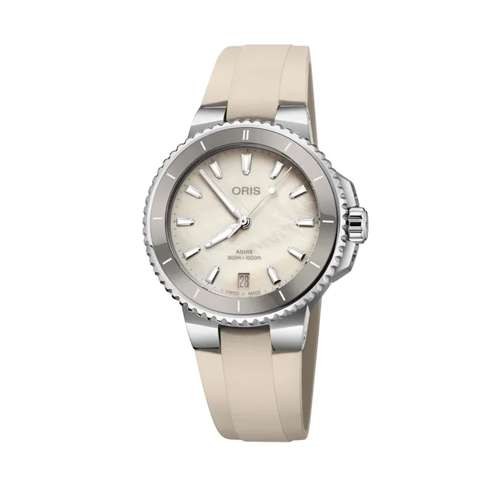 Oris Plongée Aquis Date Caliber 733 watch automatic white mother-of-pearl rubber strap 36,5 mm 01 733 7792 4151-07 4 19 61FC – L