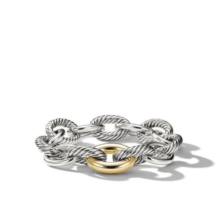 Oval Link Chain Bracelet in Sterling Silver with 18K Yellow Gold, 19mm