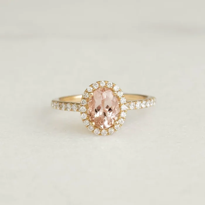 Oval Morganite Halo Ring 14k Gold – Suna