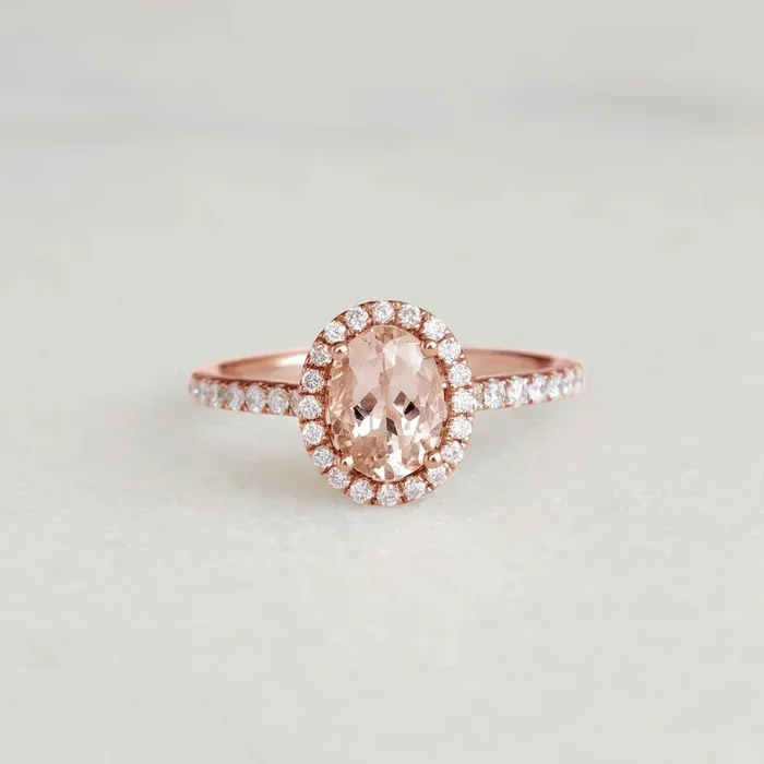 Oval Morganite Halo Ring Rose Gold – Suna