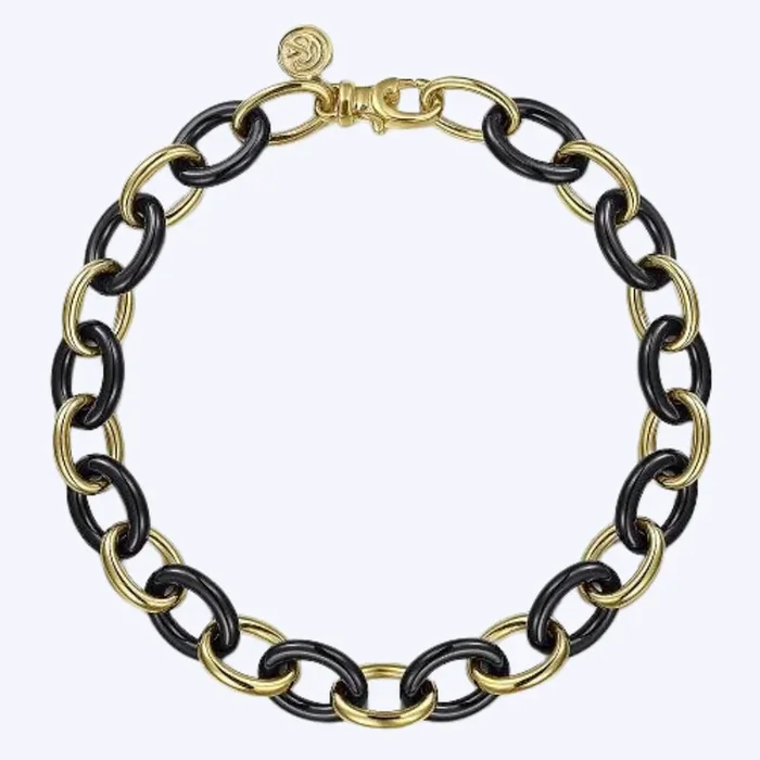 Oval Shape Hollow Tube & Black Ceramic Tennis Bracelet