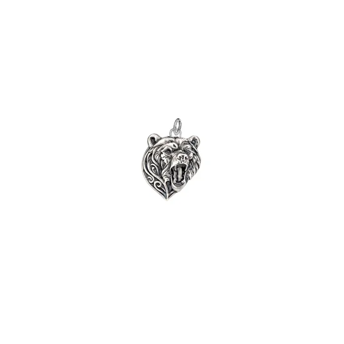 Oxidized Silver Bear Head Charm
