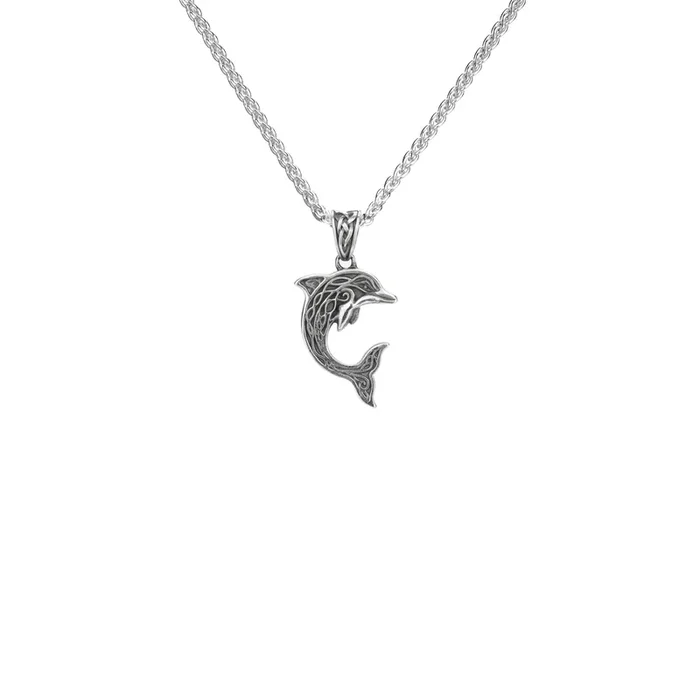 Oxidized Silver Dolphin Pendant