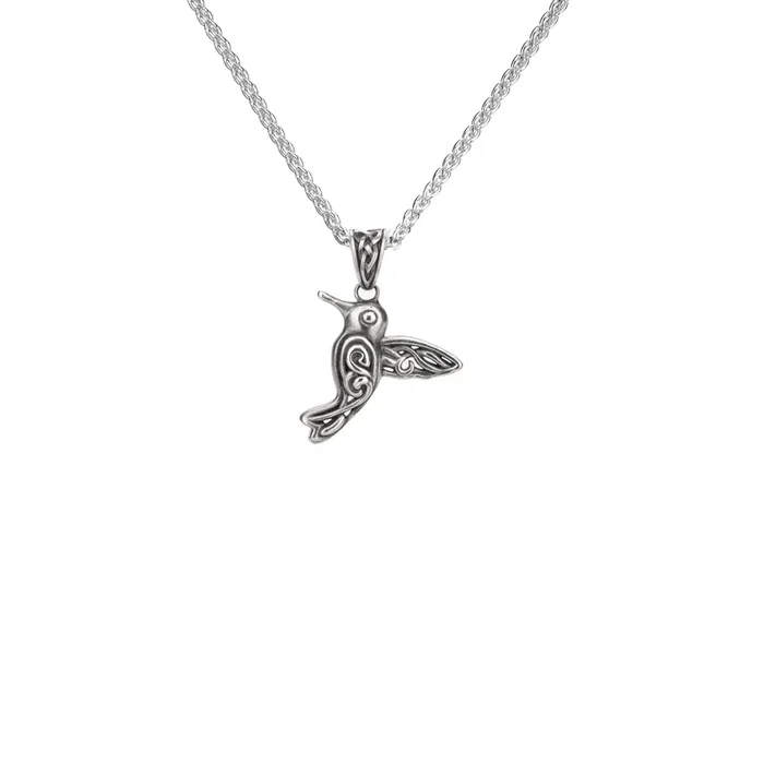 Oxidized Silver Hummingbird Pendant