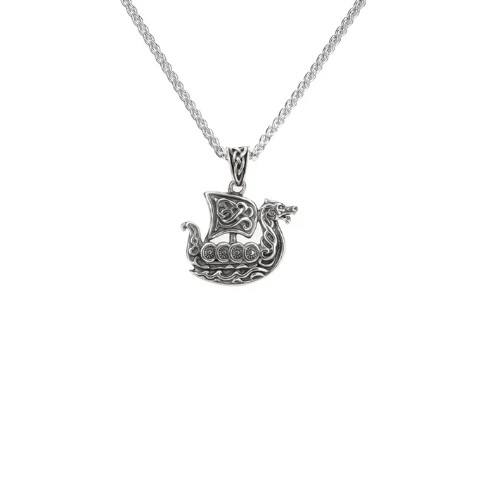 Oxidized Silver Viking Longship Pendant