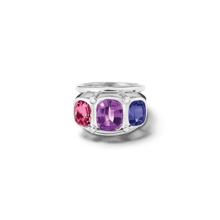 Ozymandias Ring 18ct White Gold – Amethyst, Pink Tourmaline, Iolite & Diamond