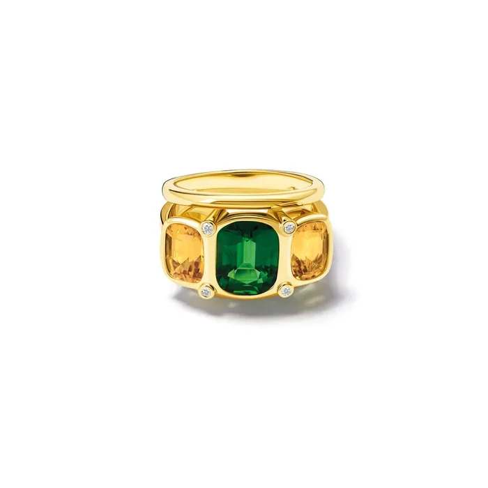 Ozymandias Ring 18ct Yellow Gold – Green Tourmaline, Citrine & Diamond