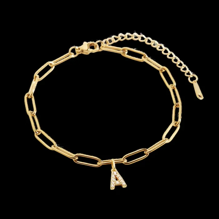 Paperclip Pave Initial Bracelet