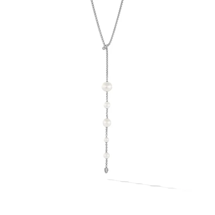 Pearl and Pavé Y Necklace in Sterling Silver with Pearls and Diamonds