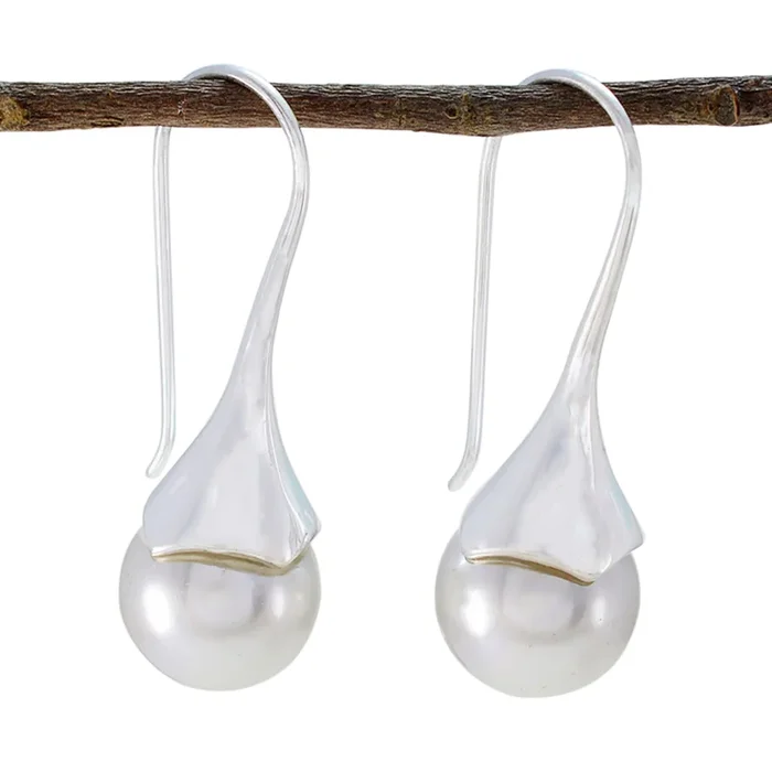 Pearl Moroccan Cecilia Solitaire Dangle White 92.5 Silver Earring