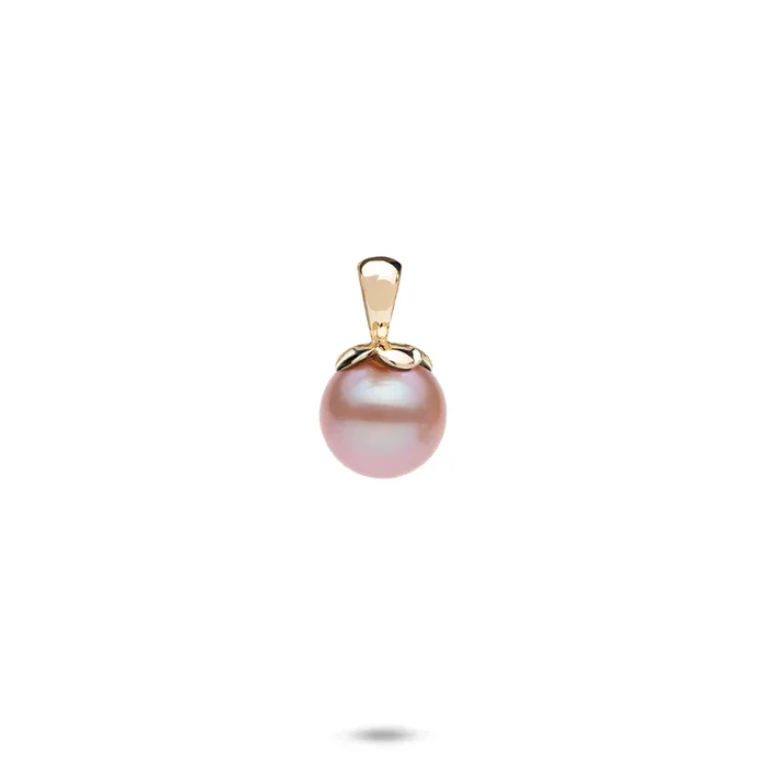 Pearls in Bloom Plumeria Lavender Freshwater Pearl Pendant in Gold – 8-9mm