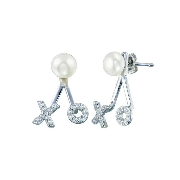 Pendiente de perla “Abrazos y Besos” en plata de ley 925 rodiada – STE01269