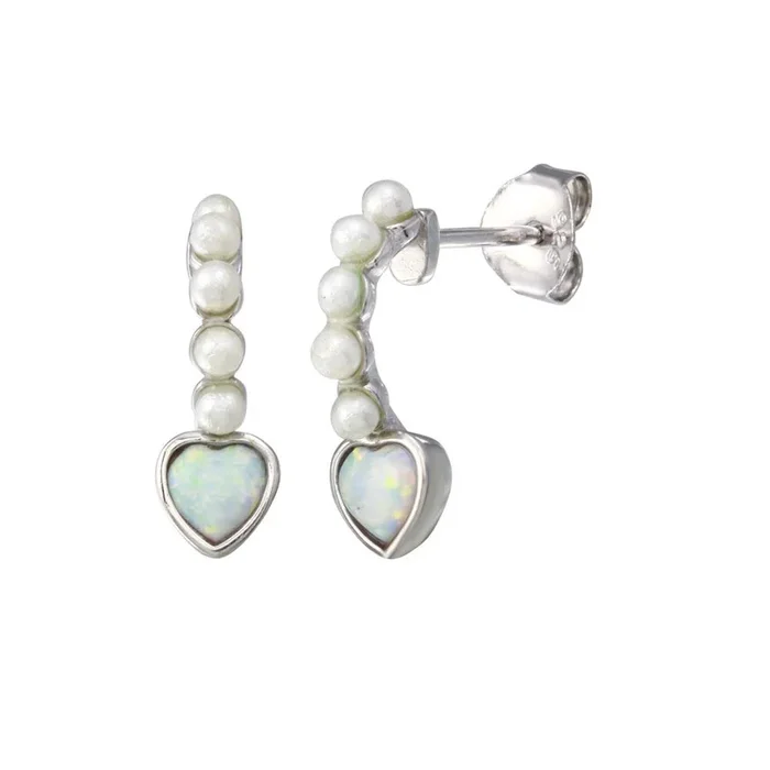 Pendiente de perla y ópalo con forma de corazón trepador en plata de ley 925 rodiada – BGE00726