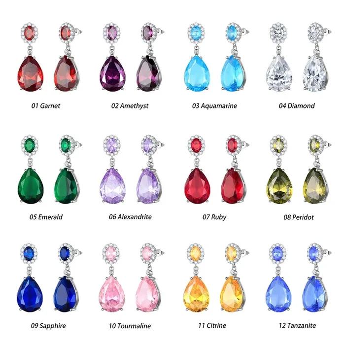 Pendientes colgantes con forma de lágrima para mujer, aretes con piedra de nacimiento de cristal, joyería de plata de ley 925, regalos de cumpleaños y Navidad para niñas