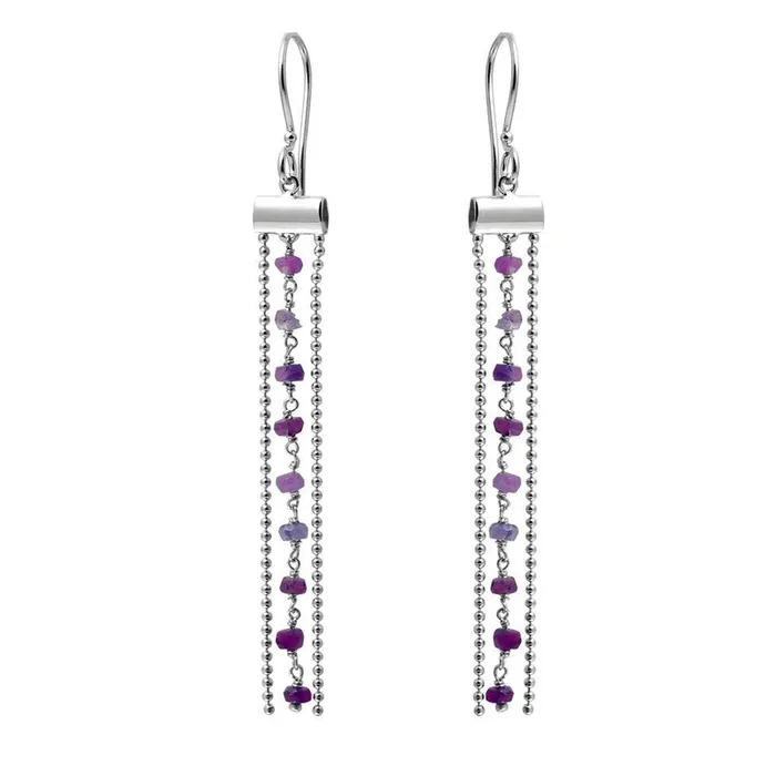 Pendientes colgantes de borlas de plata de ley 925 rodiada con cuentas rojo oscuro – DIE00005RH-GR