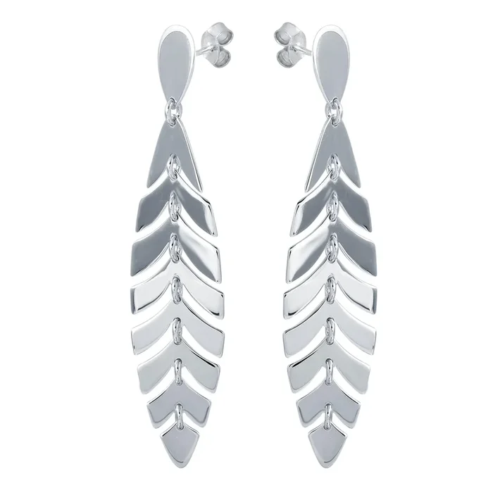 Pendientes colgantes de hojas flexibles de plata de ley 925 rodiada – SOE00028