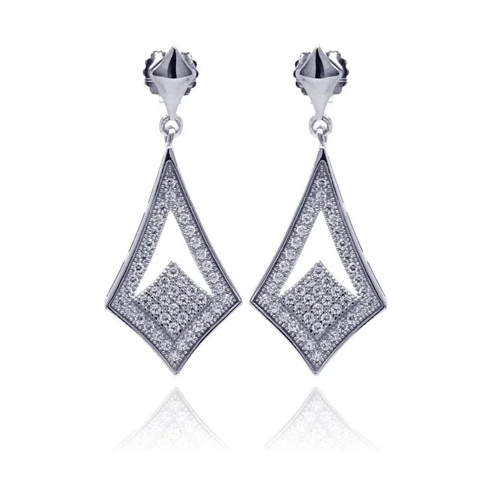 Pendientes colgantes de plata 925 chapados en rodio con micro pavé transparente y afilado Marquis CZ – ACE00039