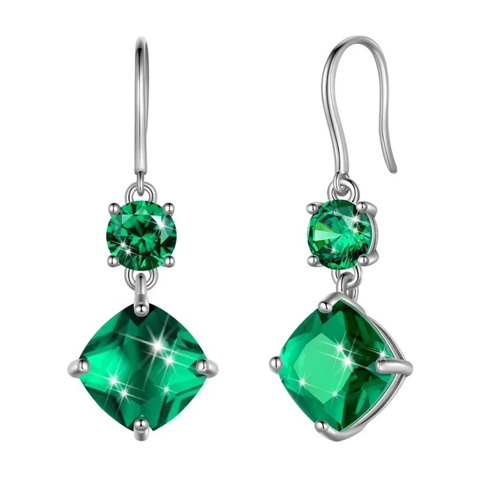 Pendientes colgantes de plata de ley 925 para mujer, con gancho, piedra de nacimiento de mayo, esmeralda, joyería para mamá, abuela, cumpleaños, día de la madre.