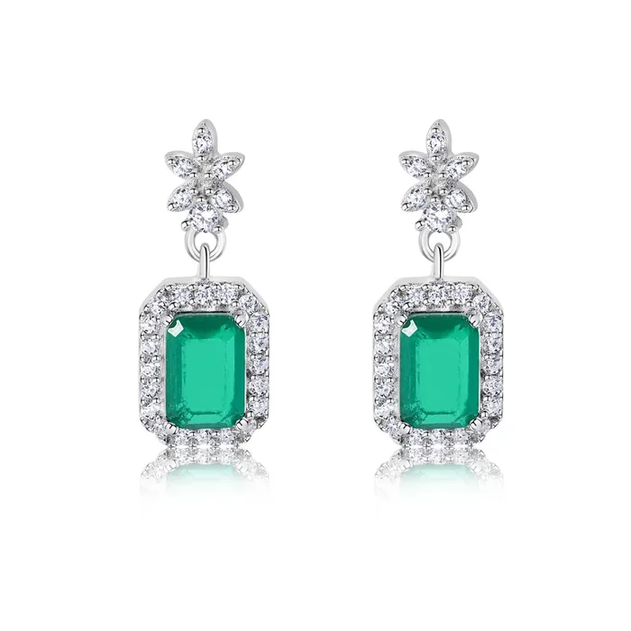 Pendientes colgantes de plata de ley 925 rodiada con circonita verde – BGE00746
