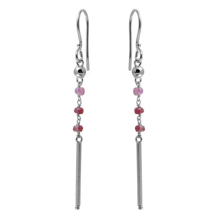 Pendientes colgantes de plata de ley 925 rodiada con tres cuentas rojo oscuro y barra de rodio mate – DIE00009RH-GR