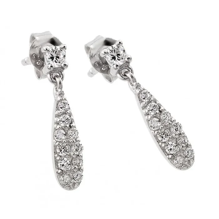 Pendientes colgantes en forma de lágrima con circonita transparente redonda chapada en rodio de plata 925 – STE00957