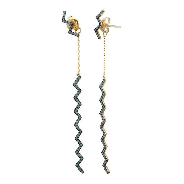 Pendientes colgantes en zigzag de plata de ley 925 bañados en oro con piedras turquesas – GME00091GB