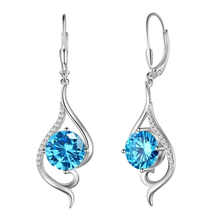 Pendientes colgantes para mujer, con piedra de nacimiento de marzo, topacio azul aguamarina, joyería de plata de ley 925 con cierre de palanca, regalo de Navidad para madre y esposa, San Valentín.