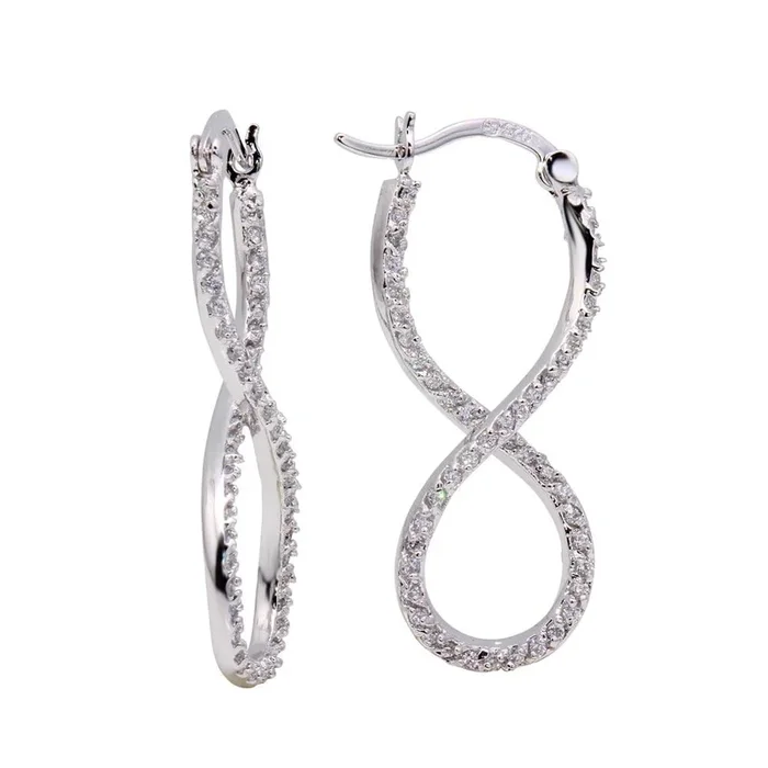 Pendientes de aro con circonita cúbica infinita número ocho chapados en rodio de plata 925 – BGE00210