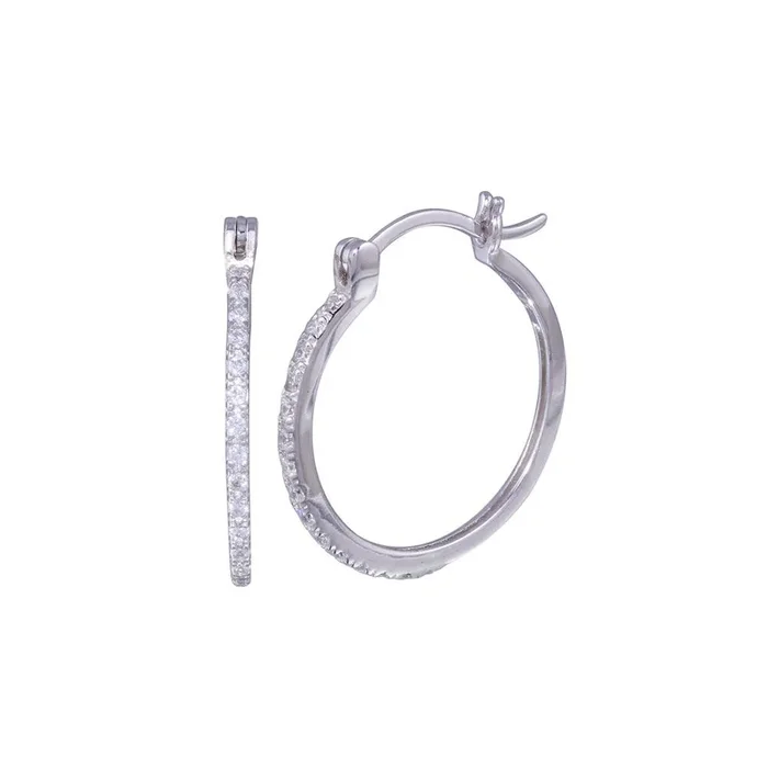 Pendientes de aro con circonita cúbica redonda chapada en rodio de plata 925 – STE00588