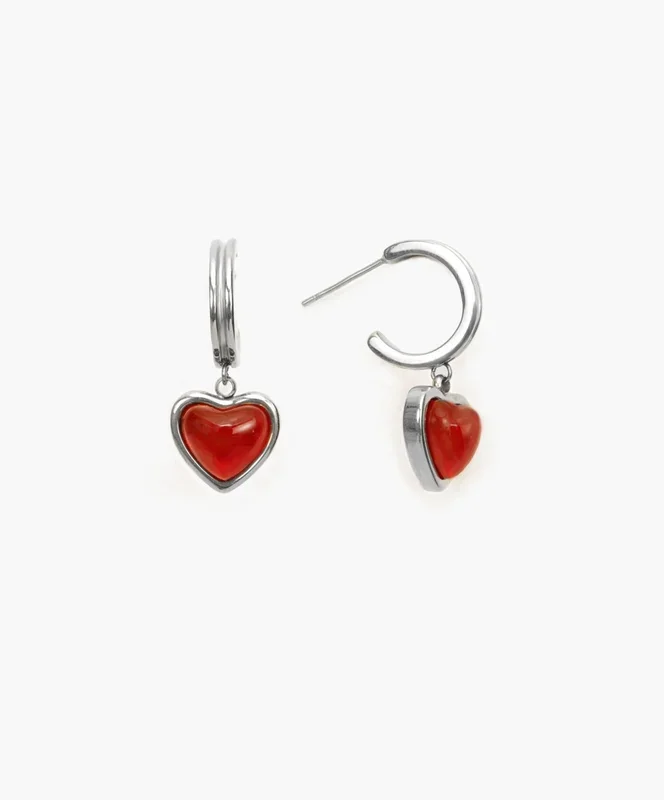 Pendientes de aro con piedra Carnelian plateada
