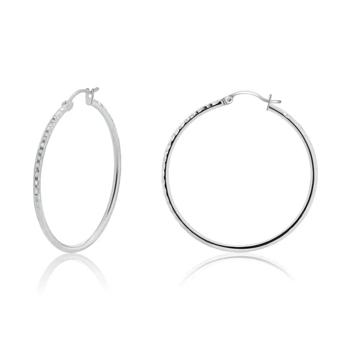 Pendientes de aro de plata con talla de diamante de 2 mm de ancho – HP04-2