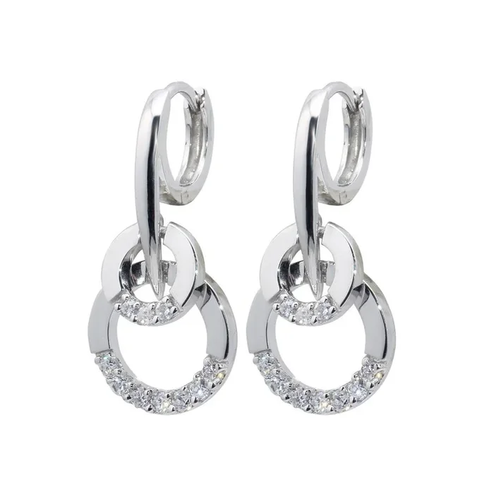 Pendientes de aro huggie con dos circonitas redondas chapadas en rodio en plata 925 – BGE00098