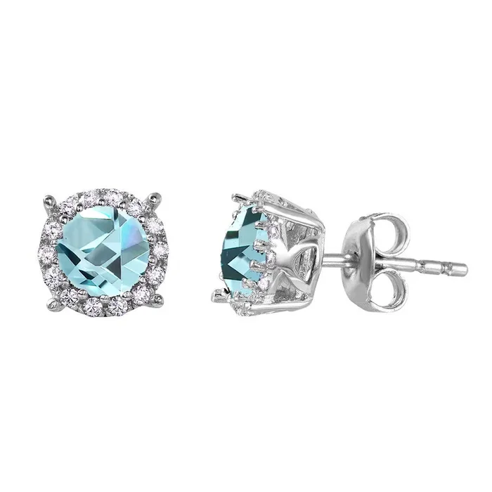 Pendientes de halo chapados en rodio de plata 925 con piedra CZ azul – GME00037RH-BLU