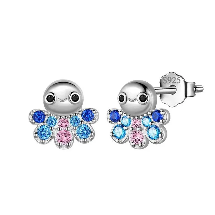 Pendientes de pulpo con diseño de animales, joyería para mujeres y niñas, regalo de plata de ley 925