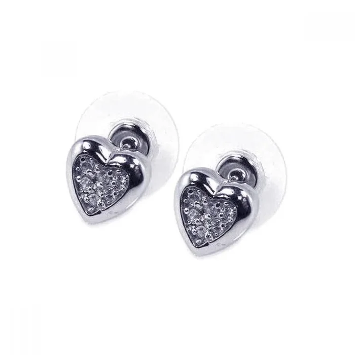 Pendientes de tuerca con circonita cúbica y incrustaciones de corazón transparente chapados en rodio de plata 925 – BGE00055