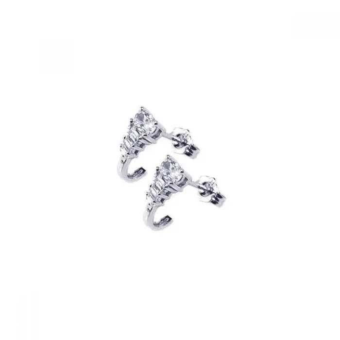 Pendientes de tuerca con forma de J transparente con gancho en forma de J y circonita chapada en rodio de plata 925 – ACE00026