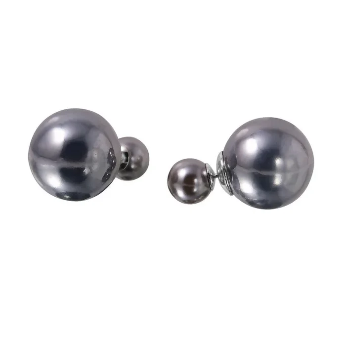 Pendientes Reversibles de Plata 925 con Perlas Artificiales Grises – BGE00445GRY