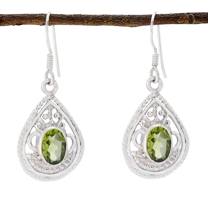 Peridot African Anna Solitaire Dangle Green Sterling Silver Earring