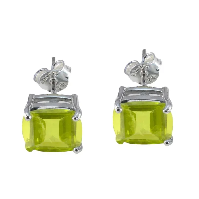 Peridot French Amanda Solitaire Stud Green 925 Sterling Silver Earring