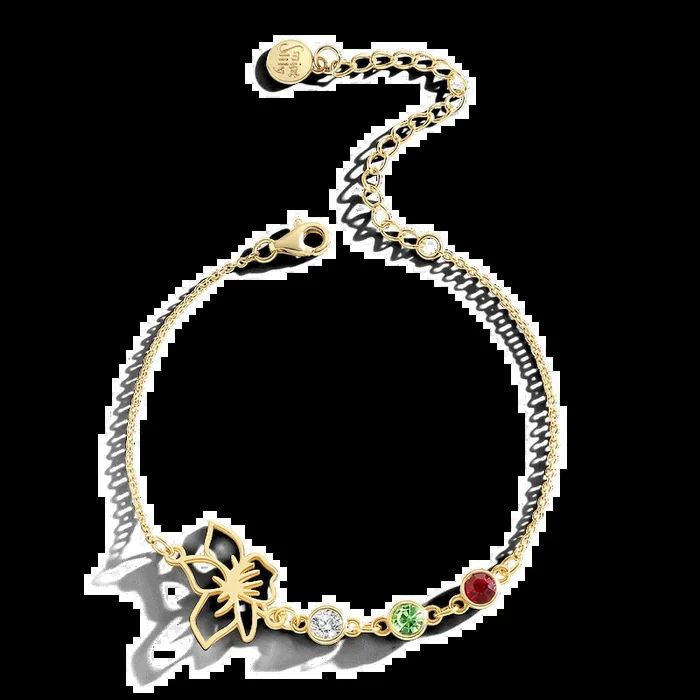 Personalized Birth Flower & Birthstones Bracelet December Holly