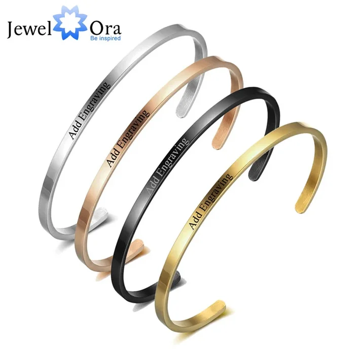 Personalized Gift Friendship Cuff Bracelets for Women Engrave Name Stainless Steel ID Bracelets & Bangles (JewelOra BA101918)