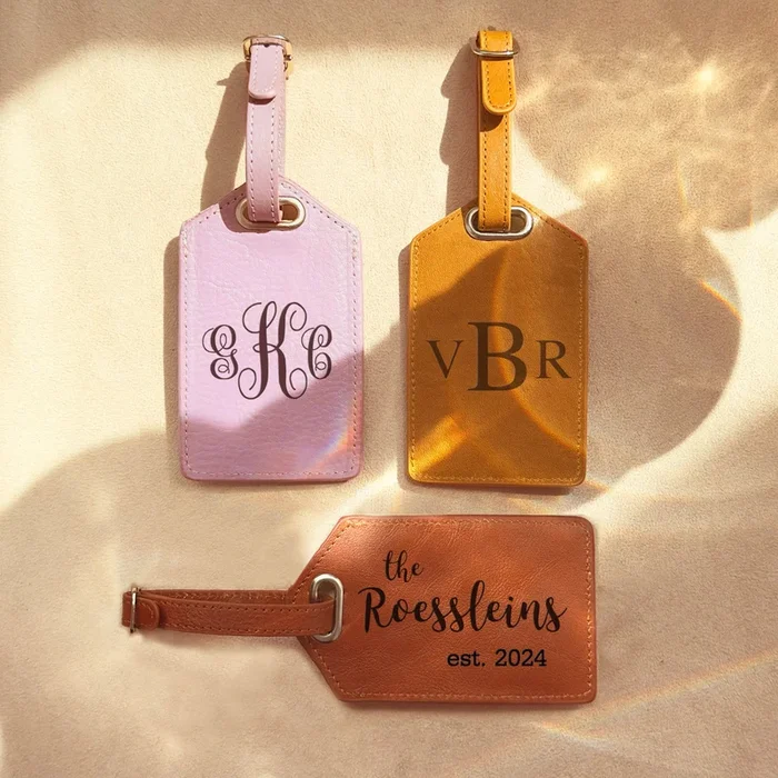 Personalized Leather Luggage Tag, Genuine Leather Custom Engraved Travel Gift