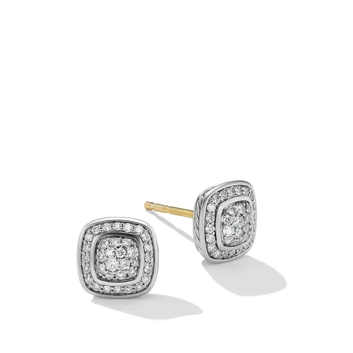Petite Albion® Stud Earrings in Sterling Silver with Pavé Diamonds, 5mm